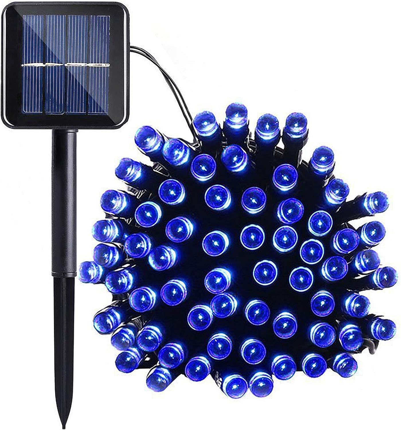12M 100 LED Solar String Lights Blue Waterproof 8 Modes for Garden Patio