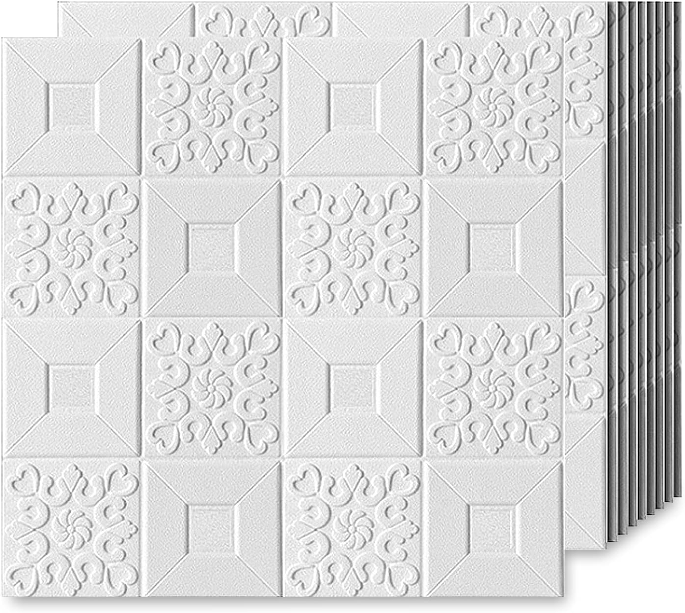 3D Brick Wallpaper, Self-Adhesive Wall Panels, Pack of 10, White, 70x70cm, Waterproof